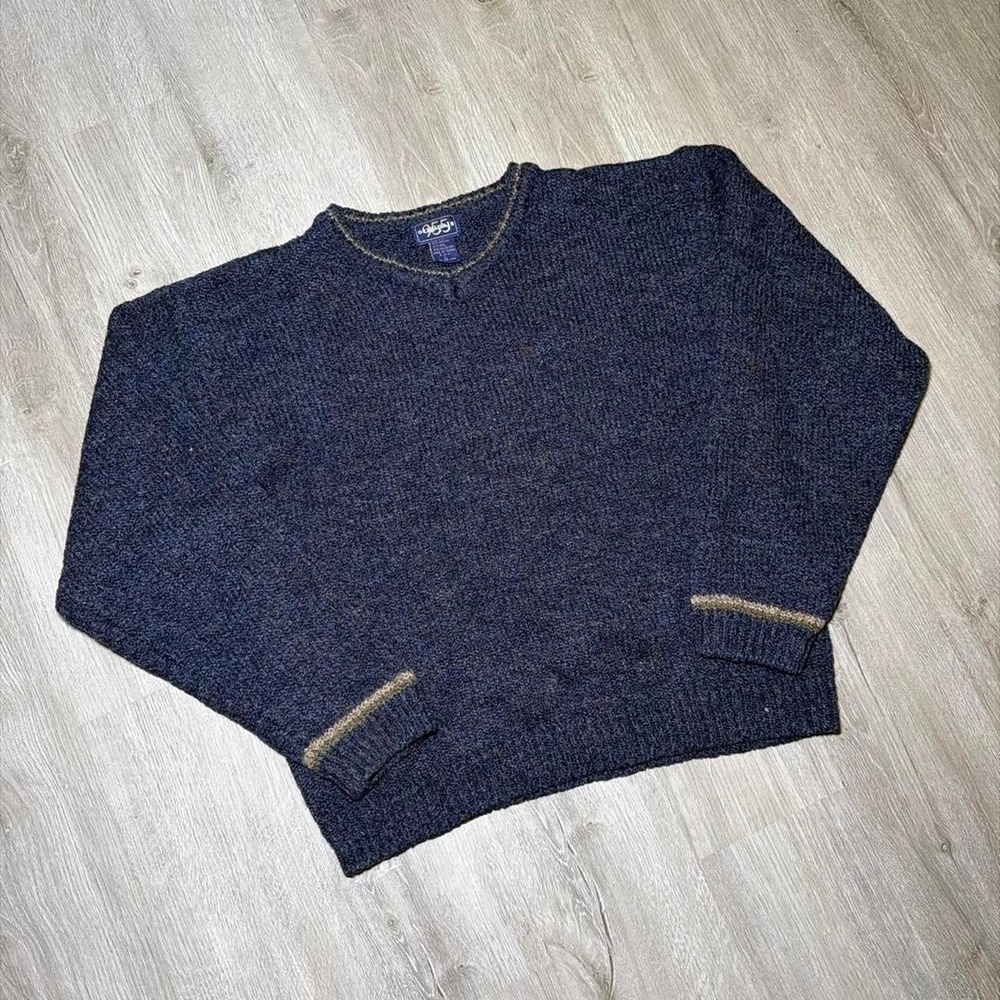 Navy blue vintage 90s sweater with gold trim
